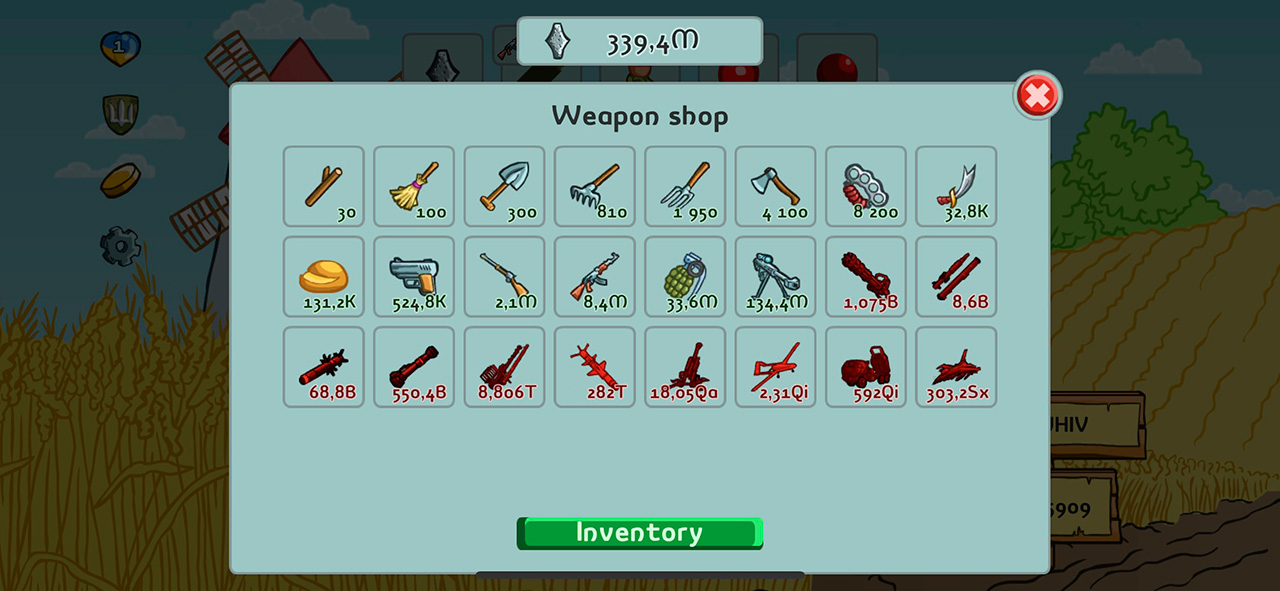 The weapon shop in the Orczz game